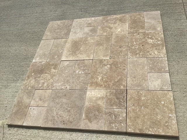 Tuscany Walnut Travertine Paver Mini Versailles Pattern - Tumbled