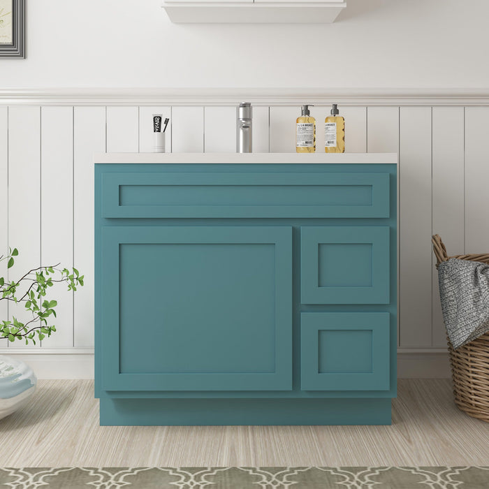 CVD Green Solid Wood Right Drawer Bathroom Cabinet - 36" x 32.5" 1