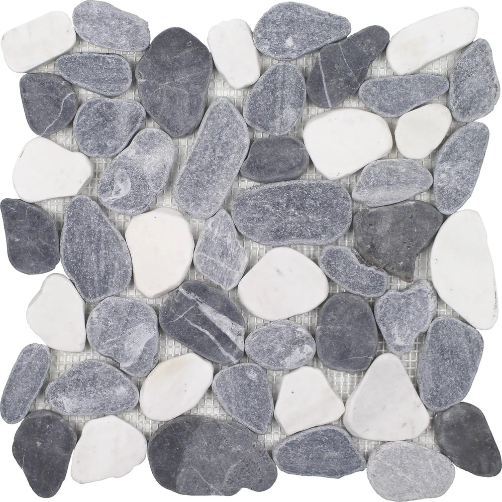 Full Sheet Sample - Beachstones Blue, Grey, & White Pebble Natural Stone Mosaic - 11.50" x 11.50" Matte