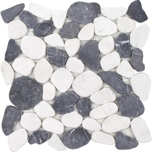 Full Sheet Sample - Beachstones Blue & White Pebble Natural Stone Mosaic - 11.50" x 11.50" Matte