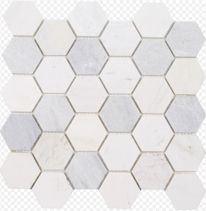 Full Sheet Sample - Metropolitan Blend White, Beige & Grey Hexagon Natural Stone Mosaic - 11" x 11.25" Honed