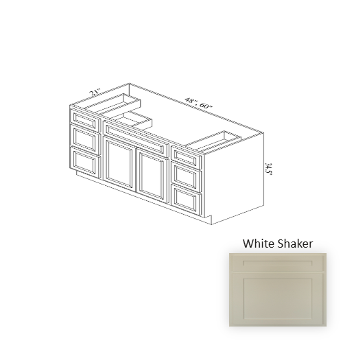 VSB48D Wood White Shaker Vanity Drawer Base White Shaker 1