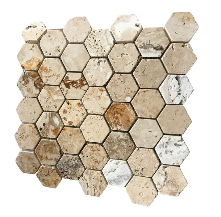 Valencia Travertine Mosaic - 2" Hexagon Tumbled