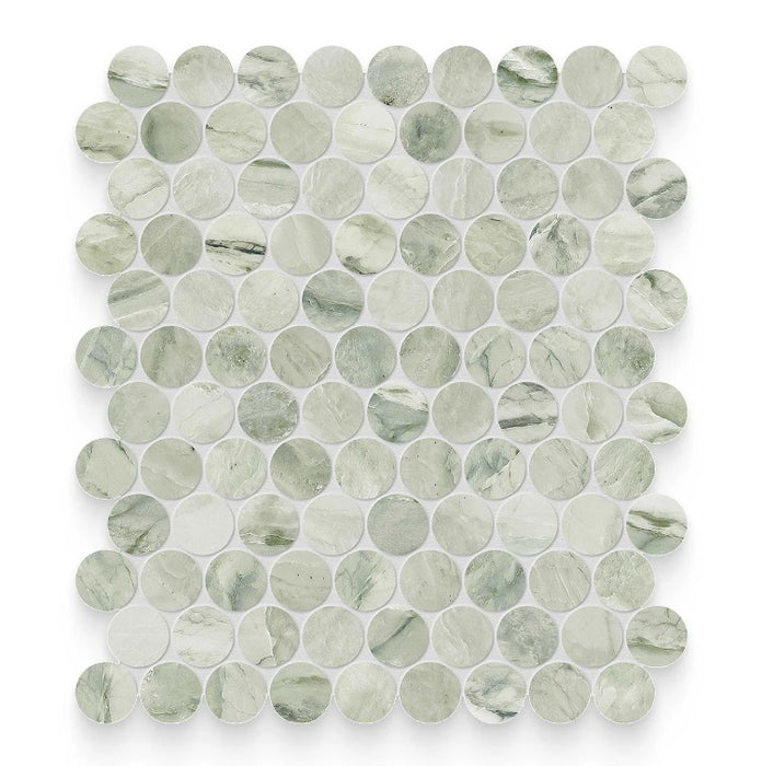 Ming Green Honed Marble Mosaic - 1.25" x 1.25" Penny Round