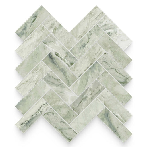 Ming Green Honed Marble Mosaic - 1.25" x 4" Herringbone