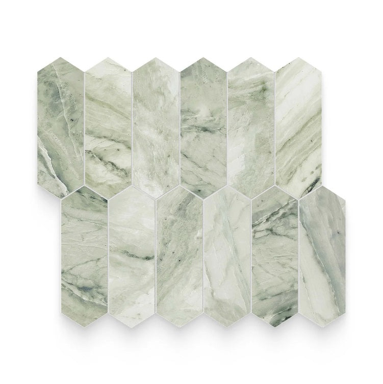 Ming Green Honed Marble Mosaic - 2" x 6" Picket Fence