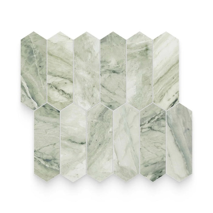 Ming Green Honed Marble Mosaic - 2" x 6" Picket Fence
