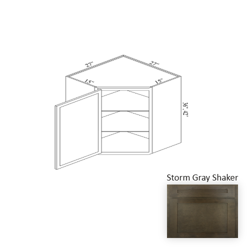 WCD273615 Wood Storm Gray Shaker Corner Blind Base Cabinet Storm Gray Shaker 1