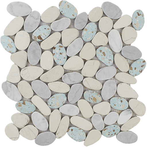 Terrazzo Carrara Blue Beige Natural Stone Mosaic - Pebble