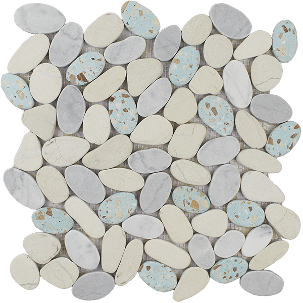 Terrazzo Carrara Blue Beige Natural Stone Mosaic - Pebble