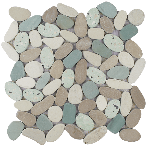 Terrazzo White Green Tan Natural Stone Mosaic - Pebble