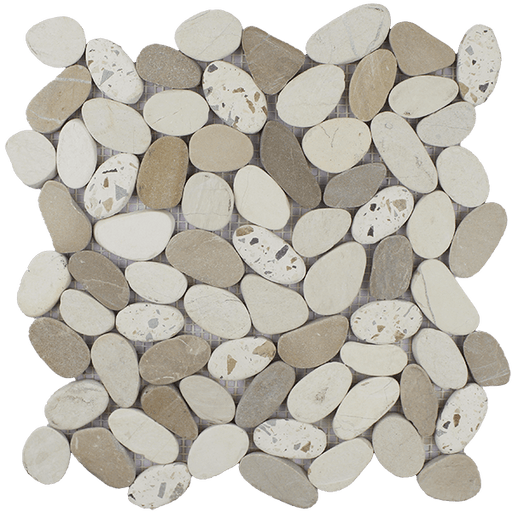 Terrazzo White Tan Natural Stone Mosaic - Pebble
