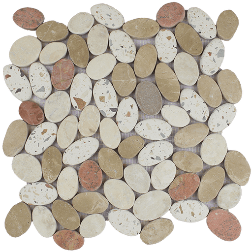 Terrazzo White Tan Rose Natural Stone Mosaic - Pebble