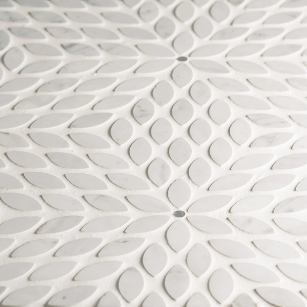 Celeste White Carrara / Bardiglio Marble Mosaic - Leaf