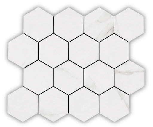 Winsario Statvario 3" Hexagon White Porcelain Mosaic - 10.24" x 11.81"