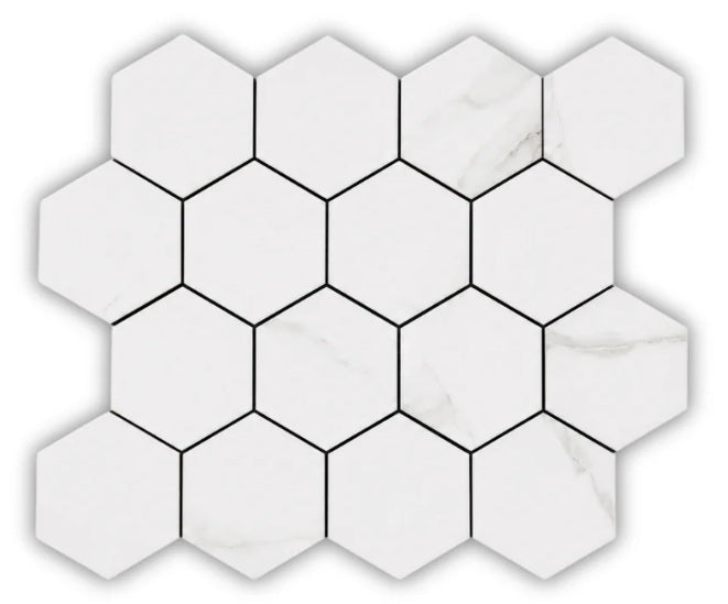 Winsario Statvario 3" Hexagon White Porcelain Mosaic - 10.24" x 11.81"