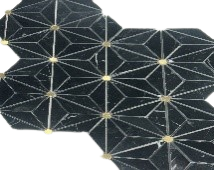 Full Sheet Sample - Nero Marquina & Brass All Star Marble & Brass Mosaic - 10.15" x 11.80" x 3/8" Polished