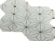 Full Sheet Sample - Thassos & Brass All Star Marble & Brass Mosaic - 10.15" x 11.80" x 3/8" Polished