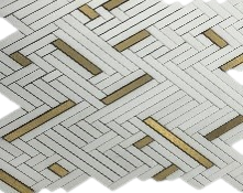 Full Sheet Sample - Thassos & Brass Folle Marble & Brass Mosaic - 11.21" x 12.47" x 3/8" Polished
