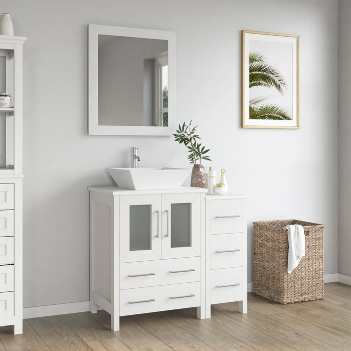 CVC White Solid Wood with Basin Engineered Marble Top and Mirror CVC24 Bathroom Cabinet - 36" x 18.5" x 36"