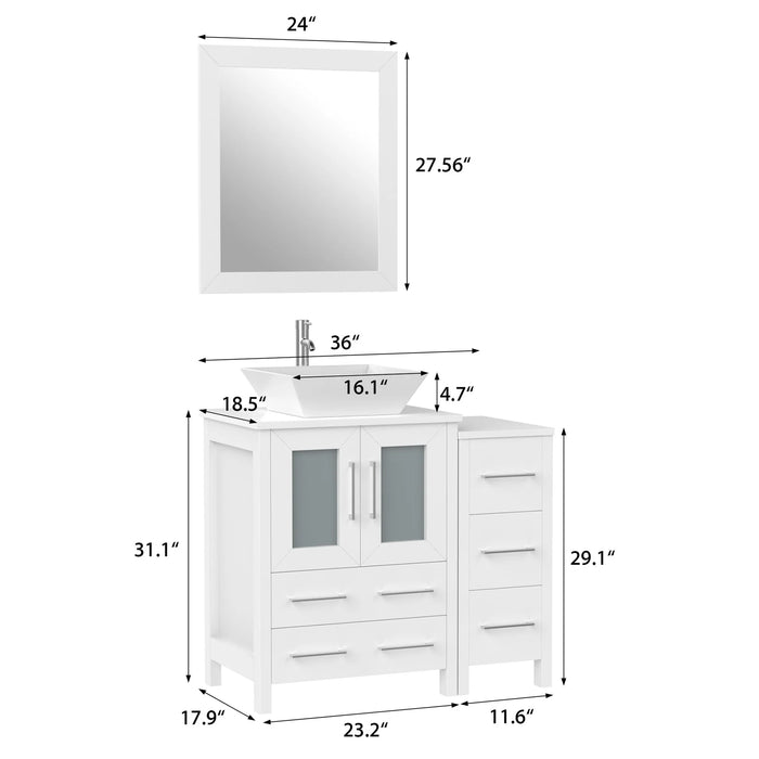 CVC White Solid Wood with Basin Engineered Marble Top and Mirror CVC24 Bathroom Cabinet - 36" x 18.5" x 36"