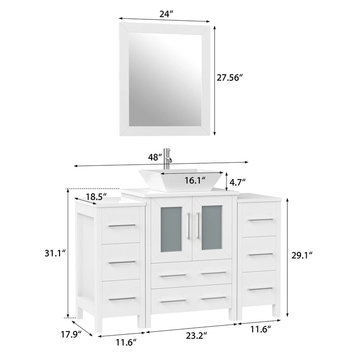 CVC White Solid Wood with Basin Engineered Marble Top and Mirror CVC24 Bathroom Cabinet - 48" x 18.5" x 36"