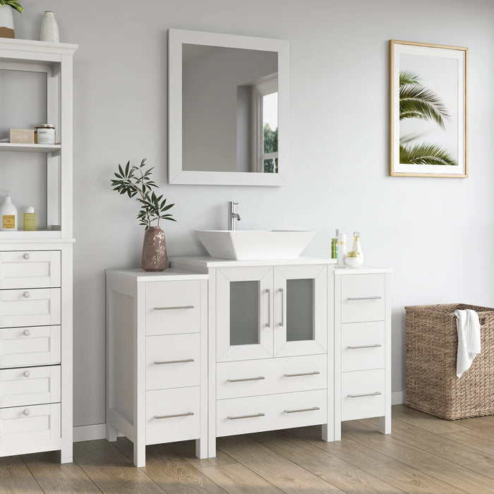 CVC White Solid Wood with Basin Engineered Marble Top and Mirror CVC24 Bathroom Cabinet - 48" x 18.5" x 36"