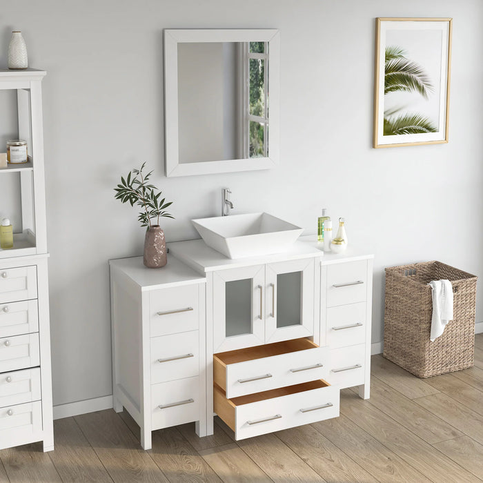 CVC White Solid Wood with Basin Engineered Marble Top and Mirror CVC24 Bathroom Cabinet - 48" x 18.5" x 36"