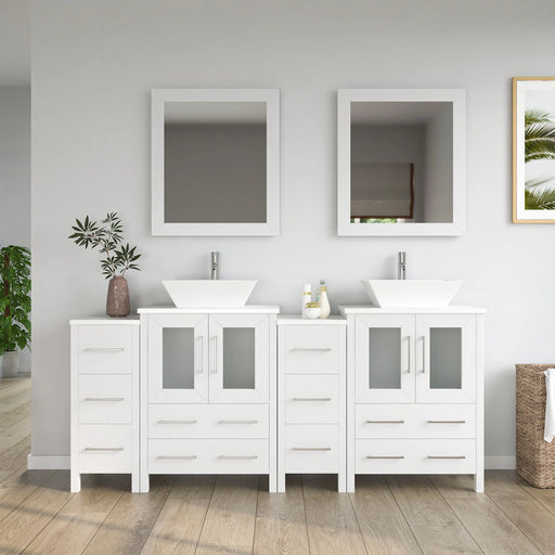 CVC White Solid Wood with Basin Engineered Marble Top and Mirror CVC24 Bathroom Cabinet - 72" x 18.5" x 36"