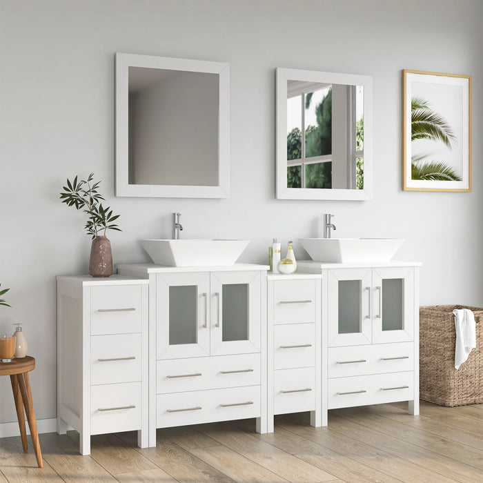 CVC White Solid Wood with Basin Engineered Marble Top and Mirror CVC24 Bathroom Cabinet - 72" x 18.5" x 36"