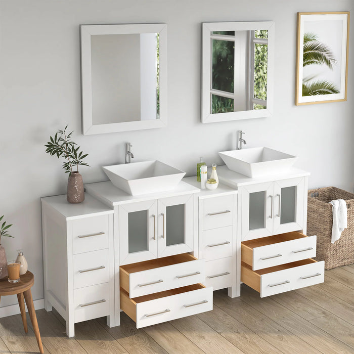 CVC White Solid Wood with Basin Engineered Marble Top and Mirror CVC24 Bathroom Cabinet - 72" x 18.5" x 36"