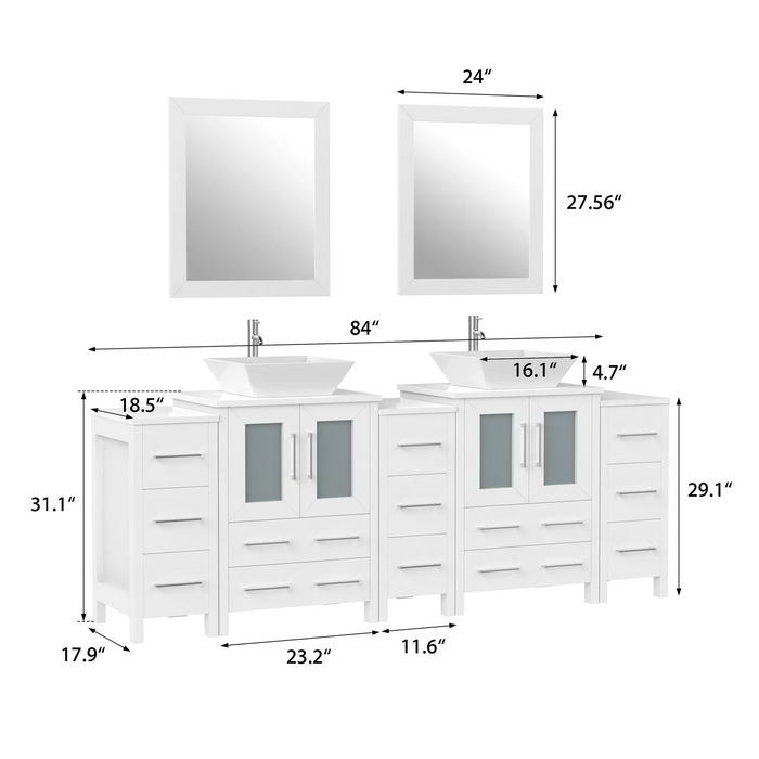 CVC White Solid Wood Vanity Cabinet - 84" x 18.5" x 36"