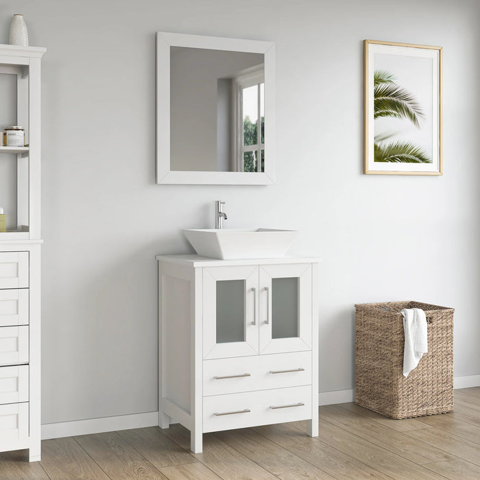 CVC White Solid Wood Bathroom Cabinet - 24" x 18.5" x 36"