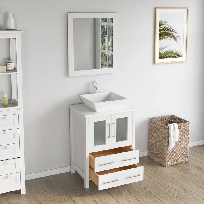 CVC White Solid Wood Bathroom Cabinet - 24" x 18.5" x 36"