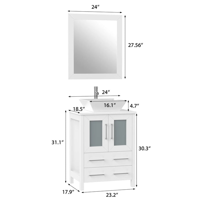 CVC White Solid Wood Bathroom Cabinet - 24" x 18.5" x 36"