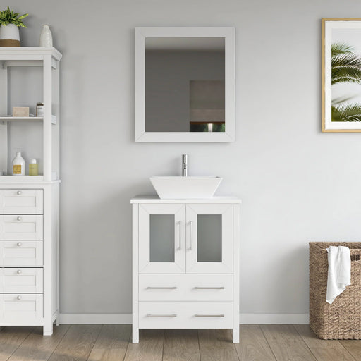 CVC White Solid Wood Bathroom Cabinet - 24" x 18.5" x 36"