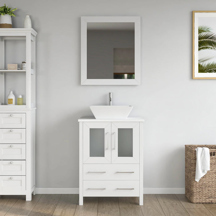 CVC White Solid Wood Bathroom Cabinet - 24" x 18.5" x 36"