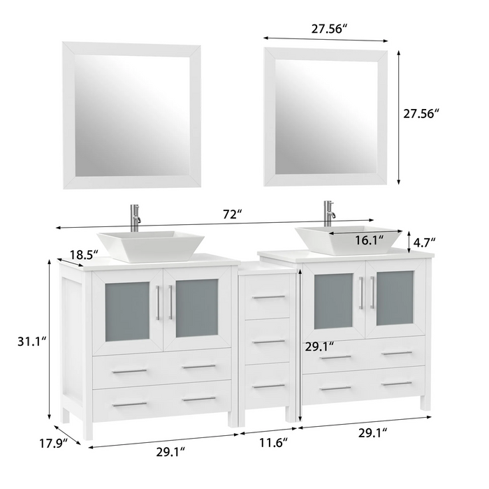 CVC Solid Wood White Bathroom Cabinet White