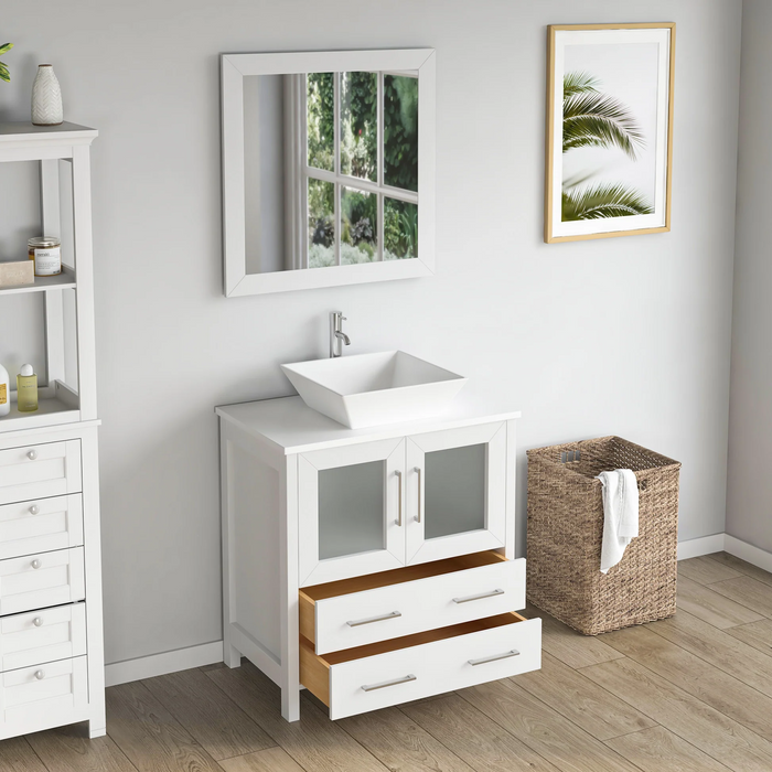 CVC Solid Wood White Bathroom Cabinet White