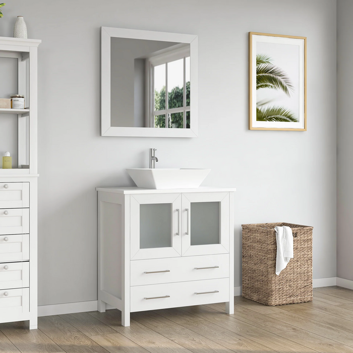 CVC Solid Wood White Bathroom Cabinet White