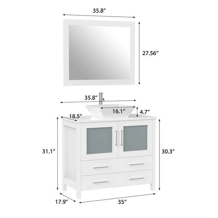 CVC Solid Wood White Bathroom Cabinet White