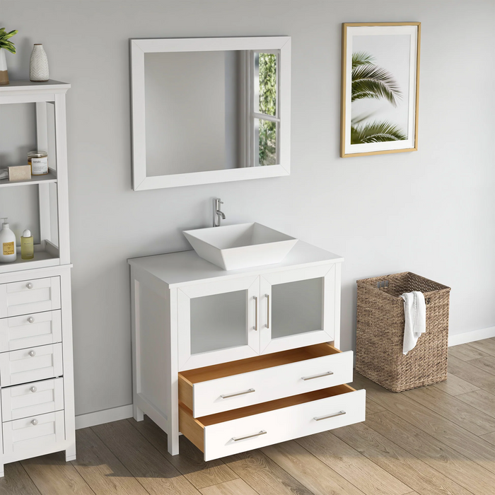 CVC Solid Wood White Bathroom Cabinet White