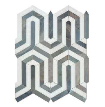White Carrara Polished Marble Mosaic - Berlinetta Design with Blue/Gray