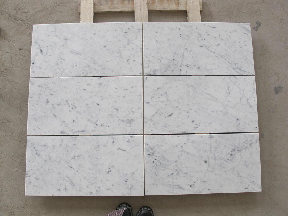 White Carrara CD Honed Marble Tile - 12" x 24" x 3/8"