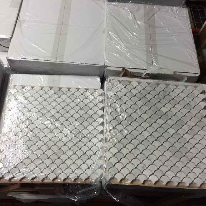 White Carrara Marble Honed Mosaic - 3/4" Mini Fan