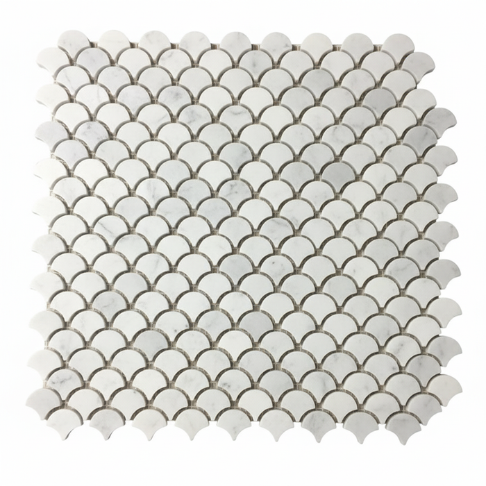 White Carrara Marble Mosaic - 3/4" Mini Fan Honed