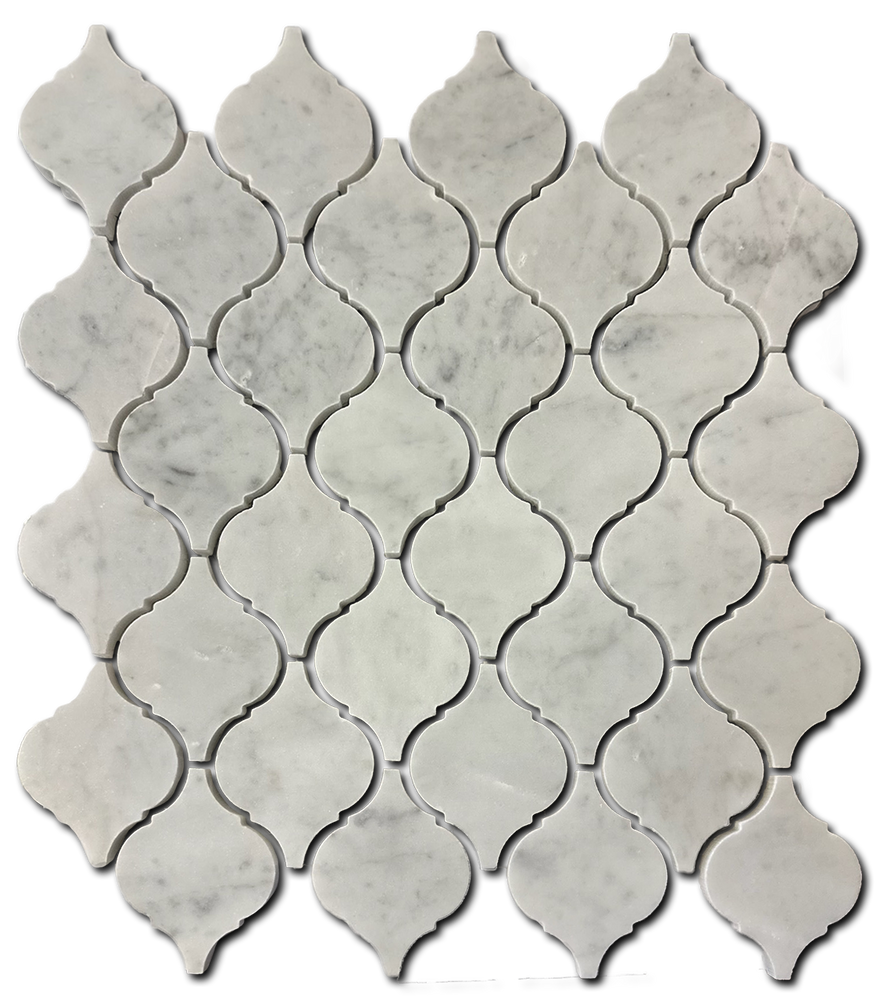 White Carrara Polished Marble Mosaic - 2" x 2" Lantern x 3/8"