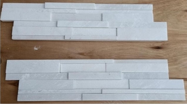 White Carrara 3D Honed Marble Ledgestone - 6" x 24" 2
