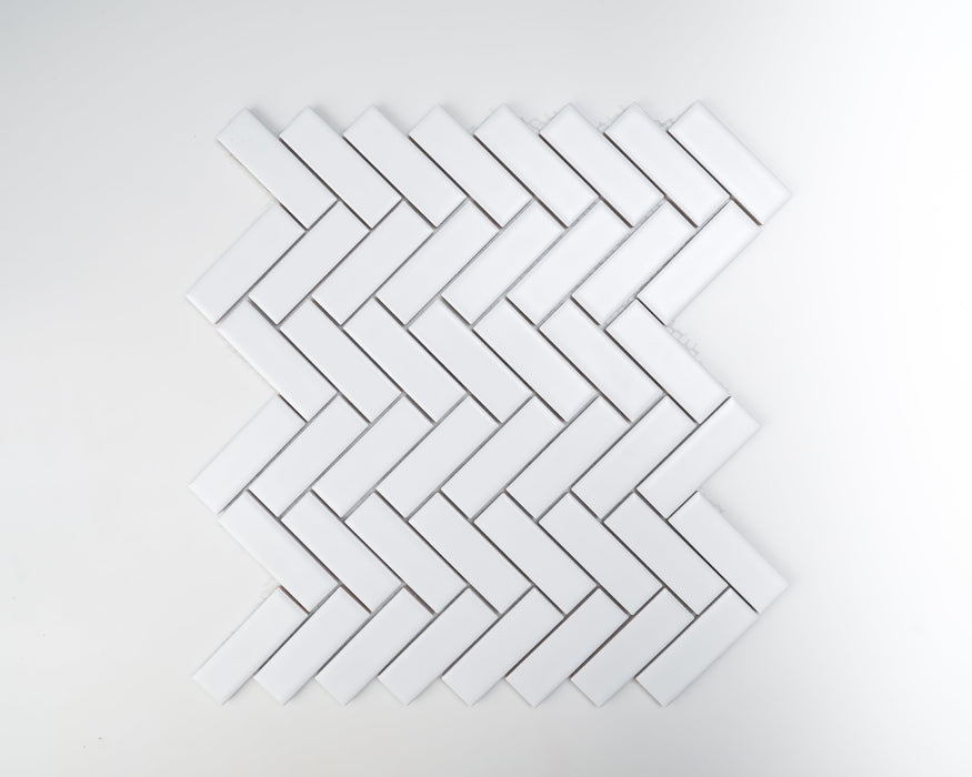 1x3 Herringbone White Porcelain Mosaic Porcelain Mosaic - Matte