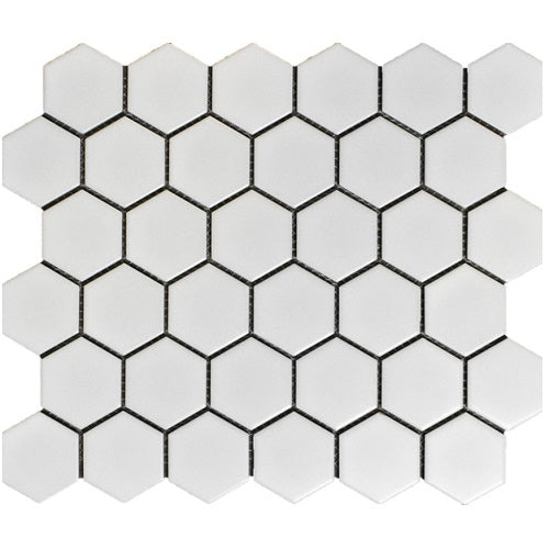 CC Mosaics White Porcelain Mosaic - 2" x 2" Hexagon